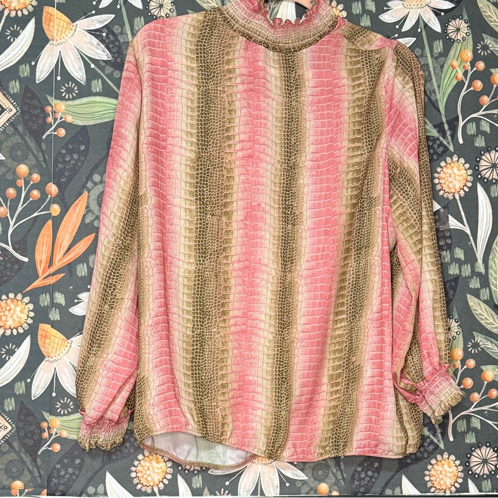 Ruffled Pink and Tan Polo Blouse
